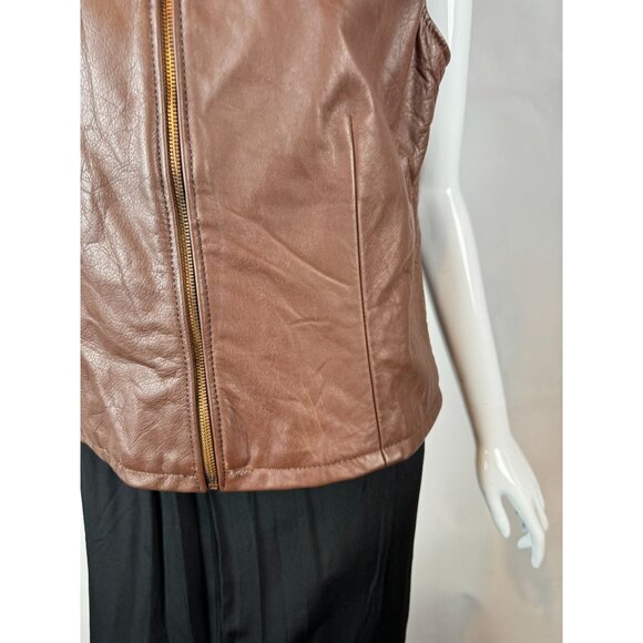 Ellen Kreager Brown Leather Womens Vest With Front Zipper & Chest Pocket Large - Picture 12 of 16